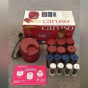 Caruso Molecular Steam Hairsetter with Red Base and Red/Blue/White Rollers